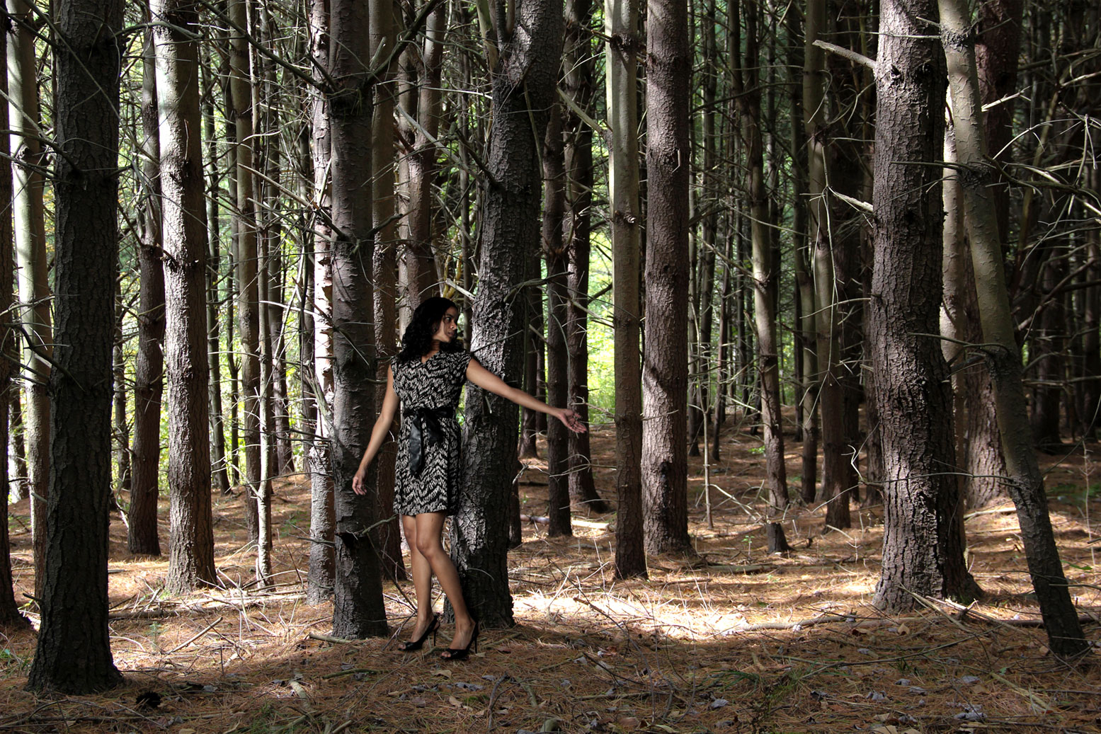 Composite image of a woman dressed up in woods